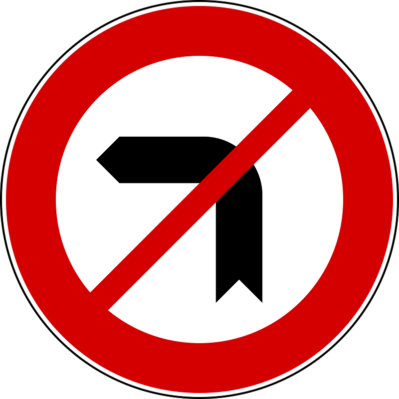 No left turn sign in Italy