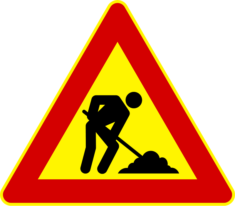 Roadworks ahead sign in Italy