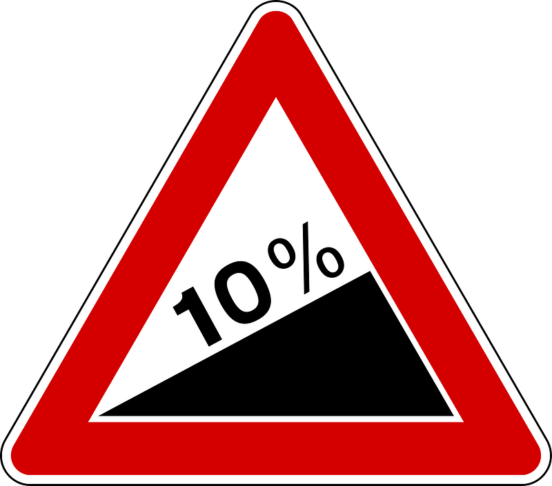 Steep ascent sign in Italy