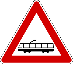 Tram crossing sign in Italy