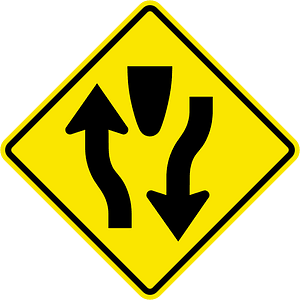 Divided highway ahead sign in Jamaica