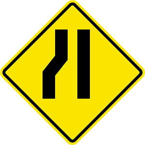 Lane ends ahead sign in Jamaica