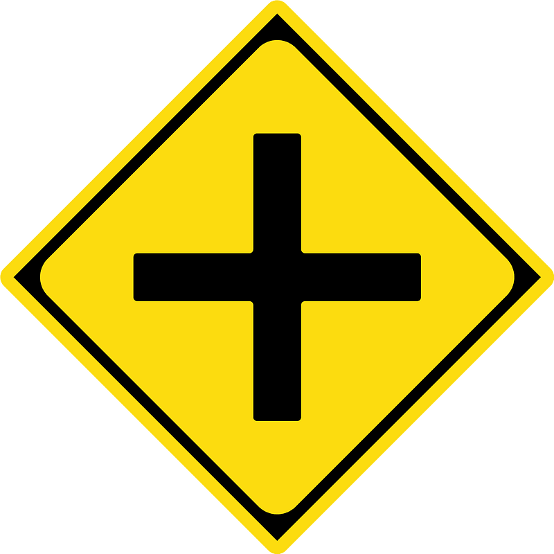 Crossroads ahead sign in Japan