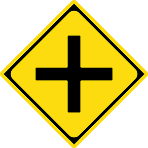 Crossroads ahead sign in Japan