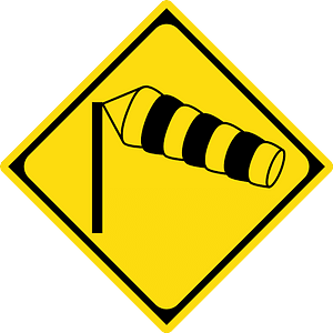 Dangerous crosswinds sign in Japan