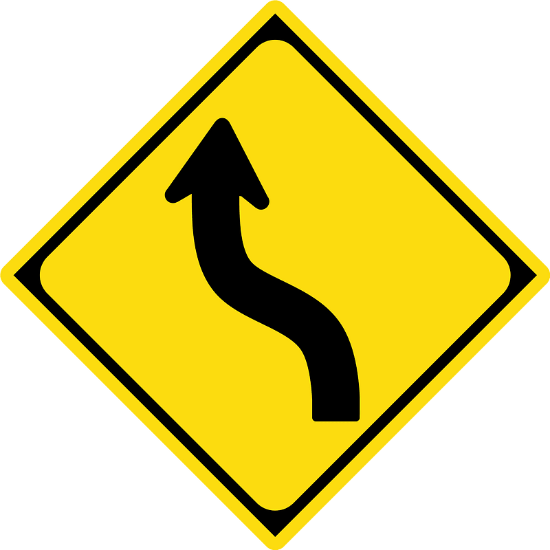 Double gentle curve ahead sign in Japan