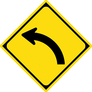 Gentle curve ahead sign in Japan