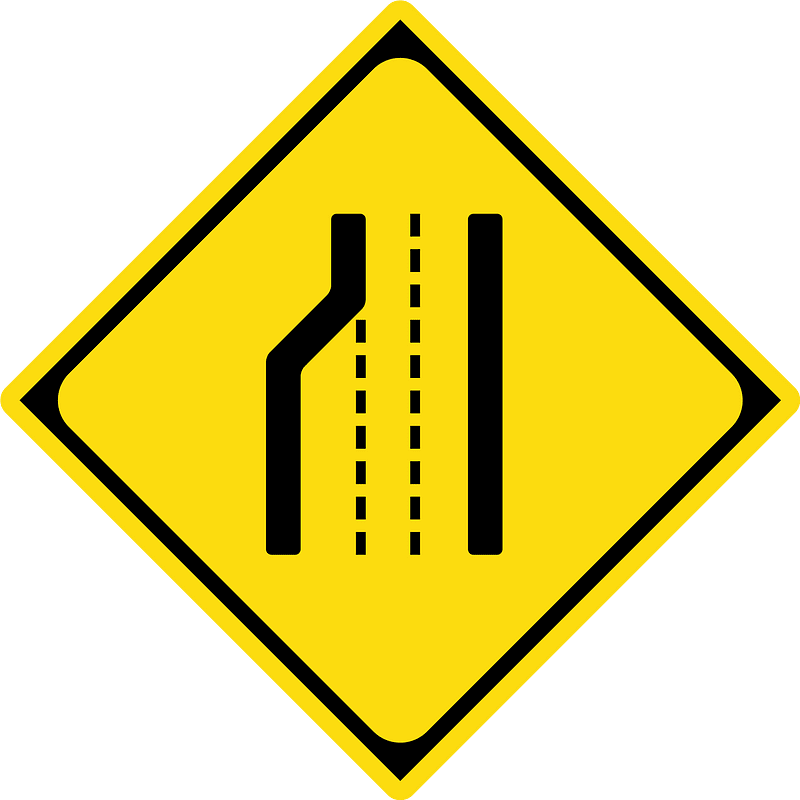 Lane ends ahead sign in Japan