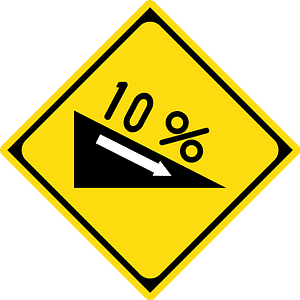 Steep grade downwards sign in Japan