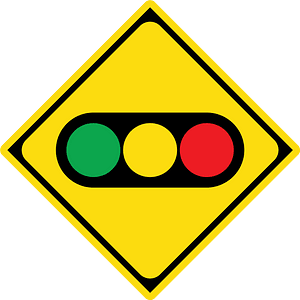 Traffic signals ahead sign in Japan