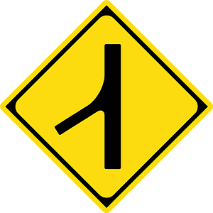 Traffic merges ahead sign in Japan