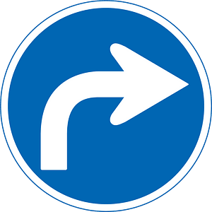 Turn right ahead sign in Japan
