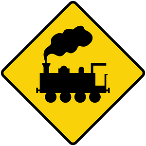 Uncontrolled railroad crossing ahead sign in Liberia