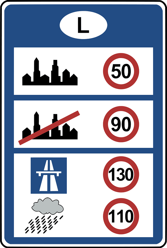 National speed limits sign in Luxembourg