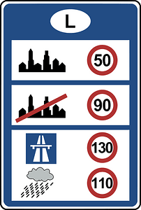 National speed limits sign in Luxembourg