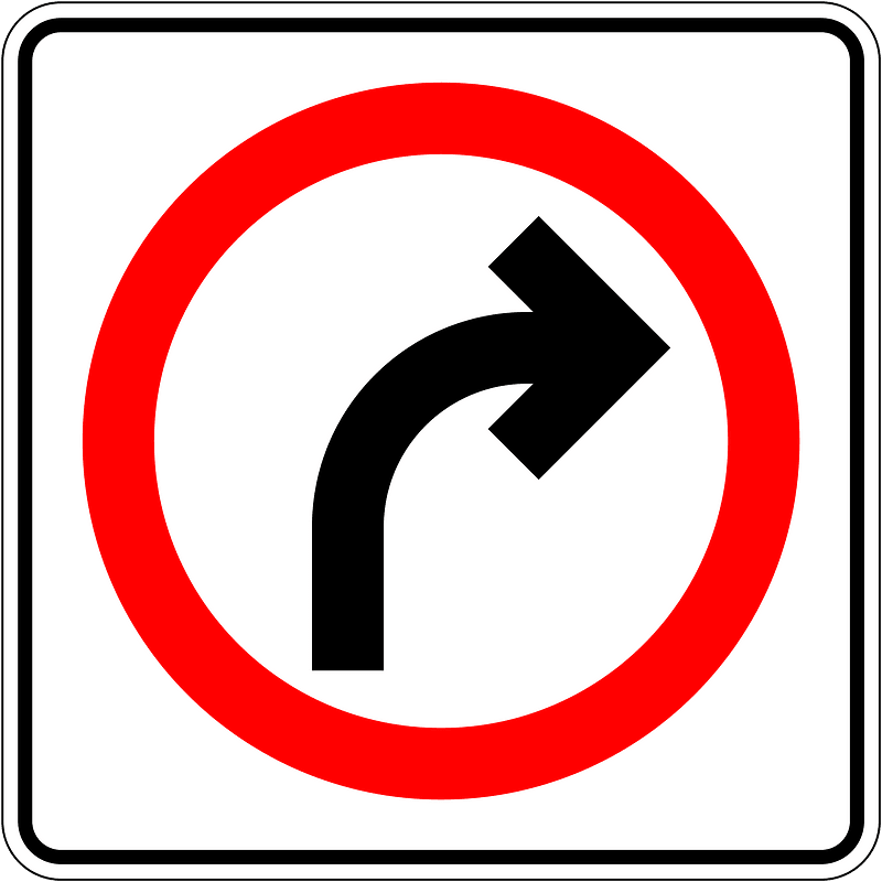 Turn right ahead sign in Mexico
