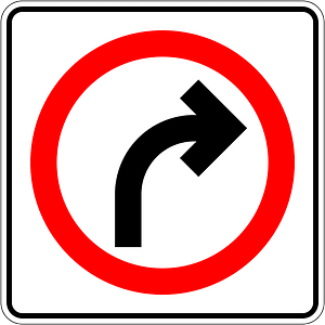 Turn right ahead sign in Mexico