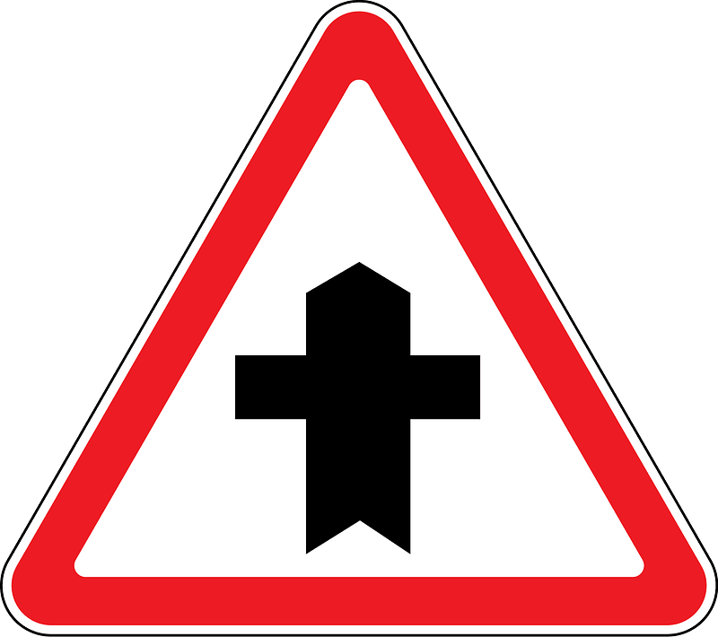 Crossroads with a minor road sign in Moldova
