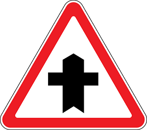 Crossroads with a minor road sign in Moldova
