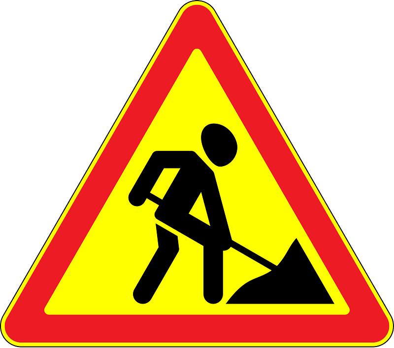 Roadworks ahead sign in Moldova