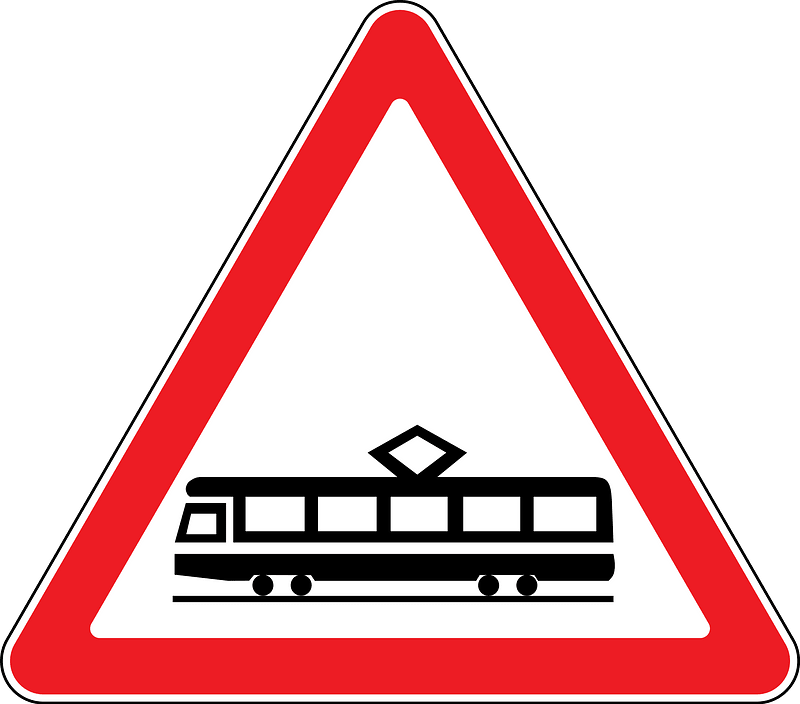 Tram crossing sign in Moldova