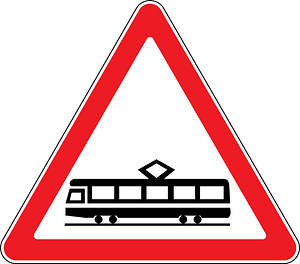 Tram crossing sign in Moldova