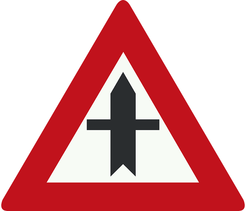 Crossroads with a minor road sign in Netherlands
