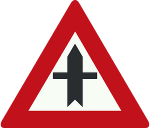 Crossroads with a minor road sign in Netherlands