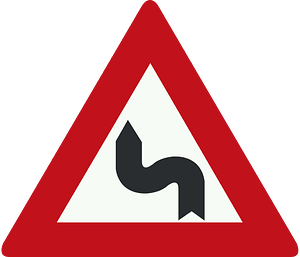Double bend ahead sign in Netherlands