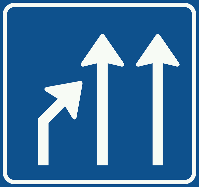 Lane ends sign in Netherlands
