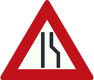 Road narrows on one side sign in Netherlands