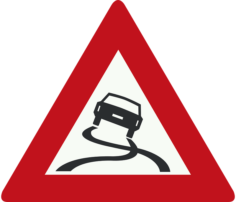 Slippery road surface sign in Netherlands