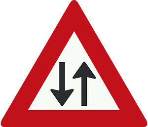Two-way traffic ahead sign in Netherlands