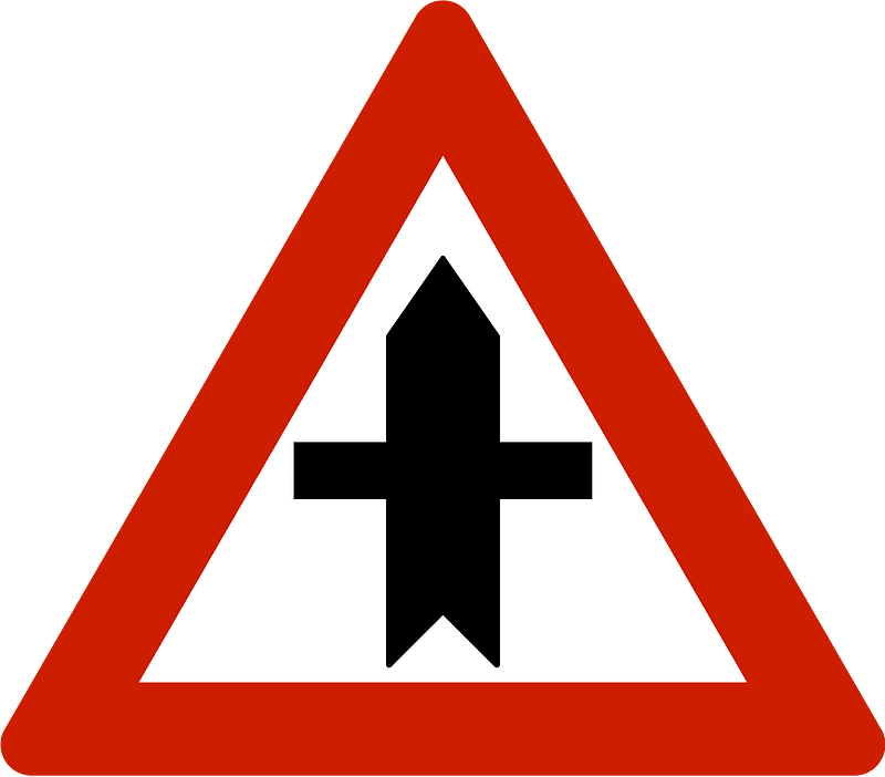 Crossroads with a minor road sign in Norway