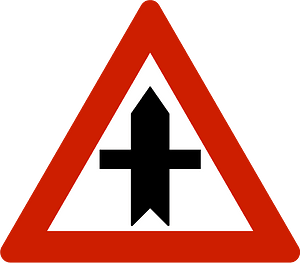 Crossroads with a minor road sign in Norway