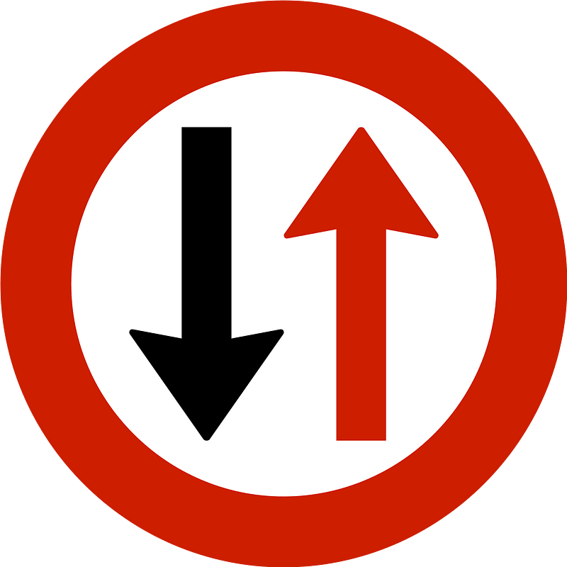 Give way to oncoming traffic sign in Norway