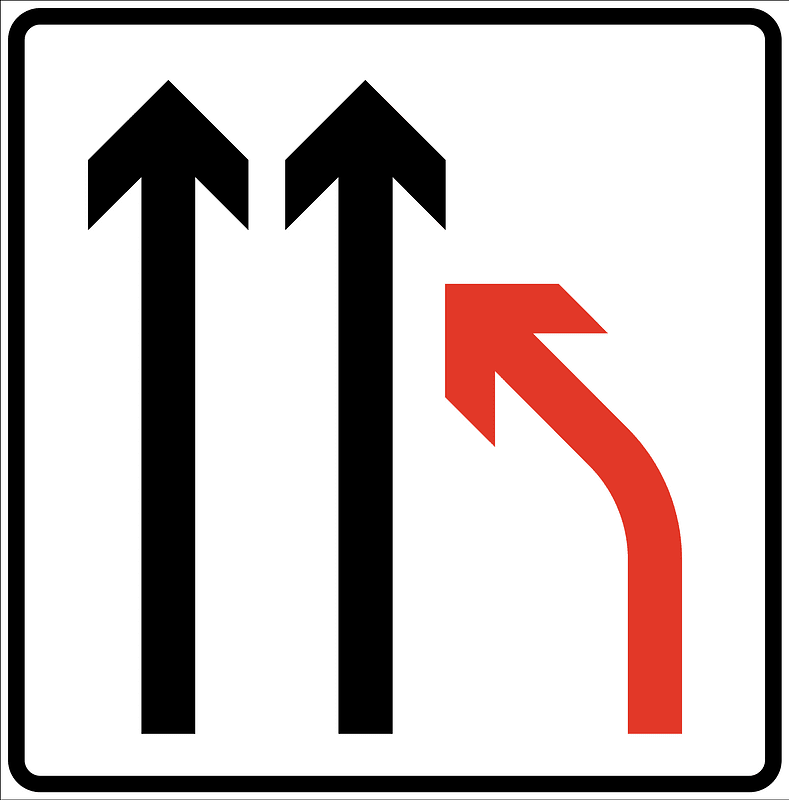 Lane ends sign in Norway