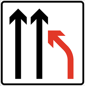 Lane ends sign in Norway