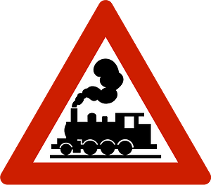 Level crossing without barriers ahead sign in Norway