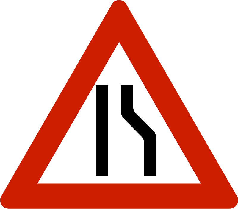 Road narrows on one side sign in Norway