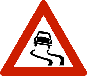 Slippery road surface sign in Norway