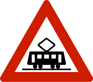 Tram crossing sign in Norway