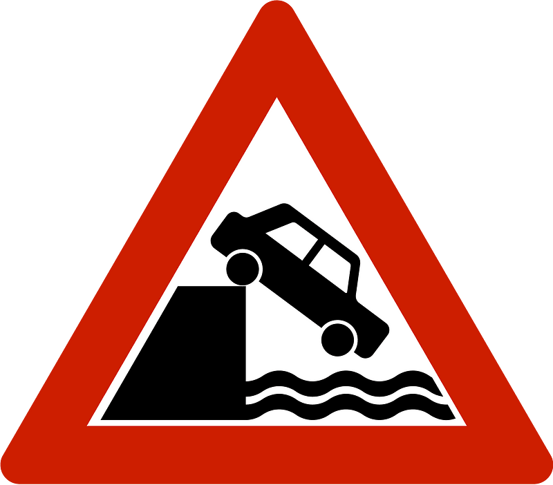 Unprotected quayside or riverbank sign in Norway