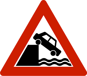 Unprotected quayside or riverbank sign in Norway