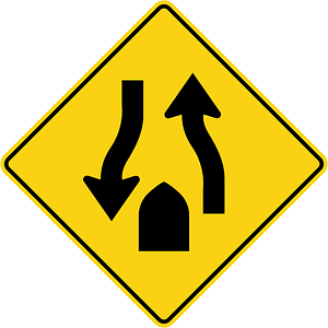 Divided highway ends sign in Ontario