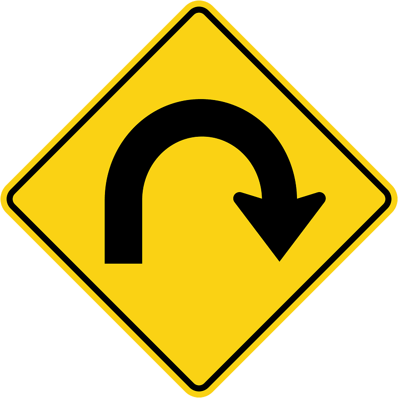 Hairpin curve ahead sign in Ontario