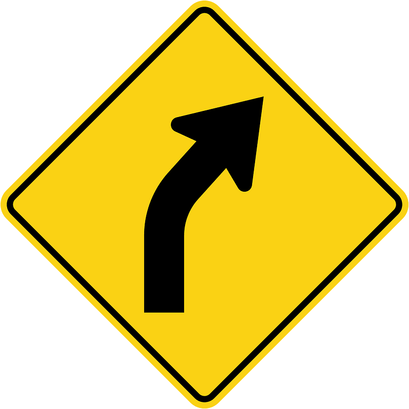 Gentle curve ahead sign in Ontario