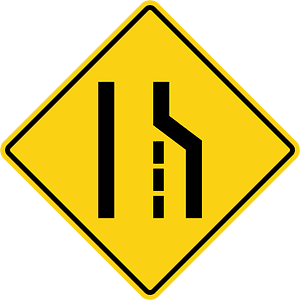 Lane ends ahead sign in Ontario