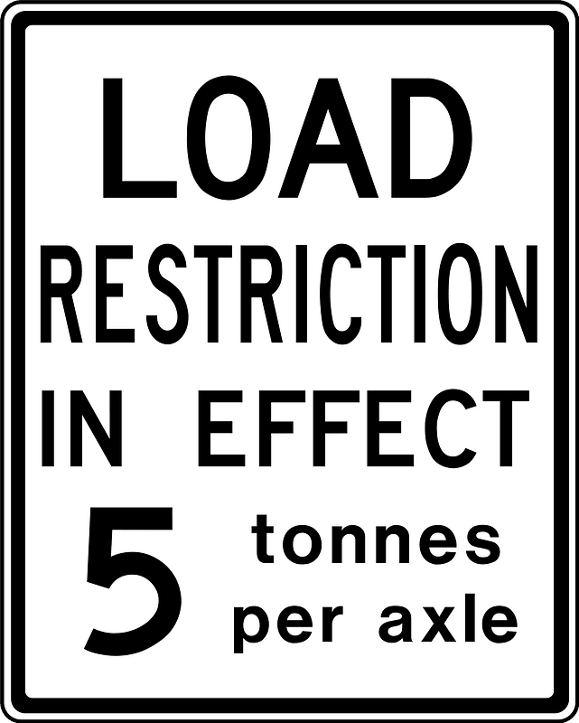 Maximum weight per axle sign in Ontario