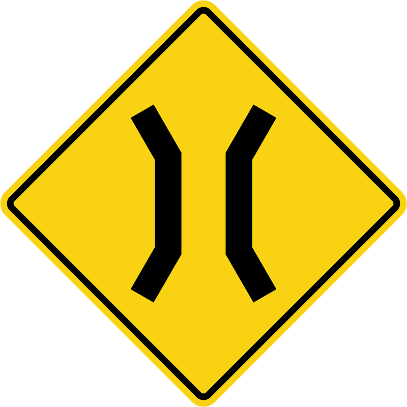 Narrow bridge ahead sign in Ontario